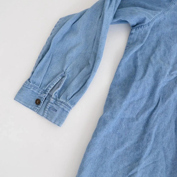 Vintage  Susan Bristol Blue Button Up Floral Collar Denim Chambray Shirt 3W - Picture 7 of 12